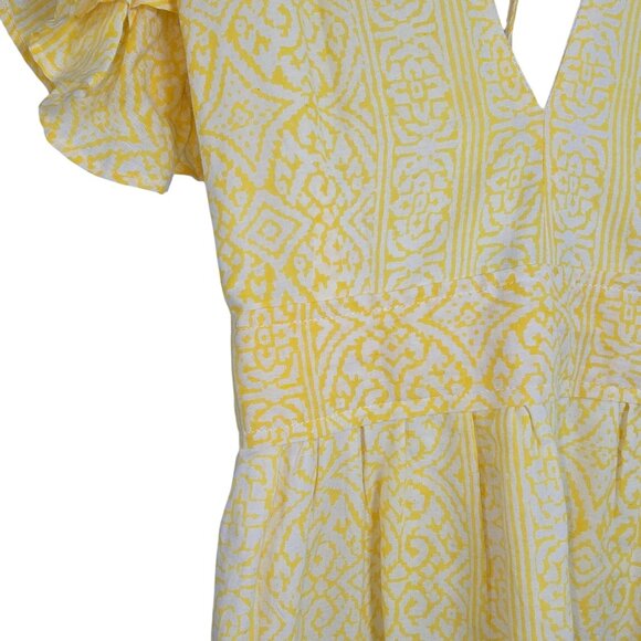 Monsoon and Beyond Handmade Chloe Yellow Ruffle Sleeve Deep V Midi Dress Sz M - Picture 8 of 12